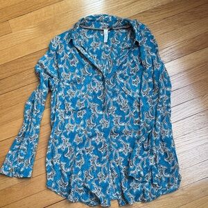 Pilcro Anthropology Teal and Cream Paisley Blouse